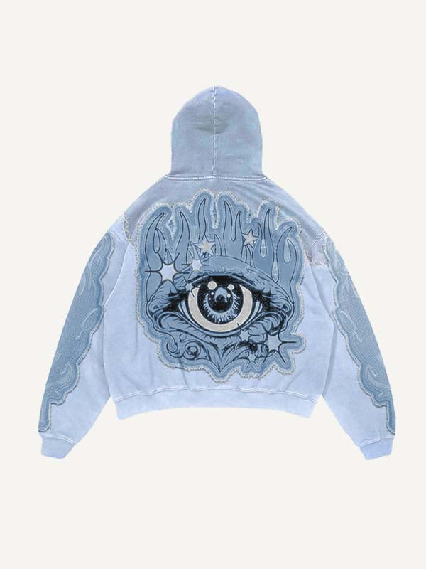 Colorblock Eye Faux Decal Print Slant Pockets Hoodie