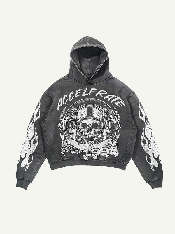 Fire&Skull&Letter Print Slant Pockets Hoodie