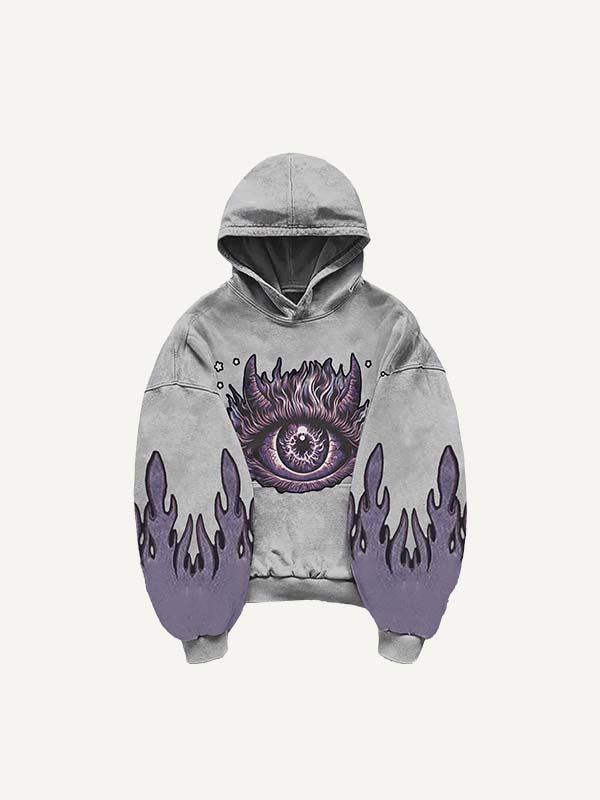 Demon Eye&Eyeball&Graphic Print Slant Pockets Hoodie