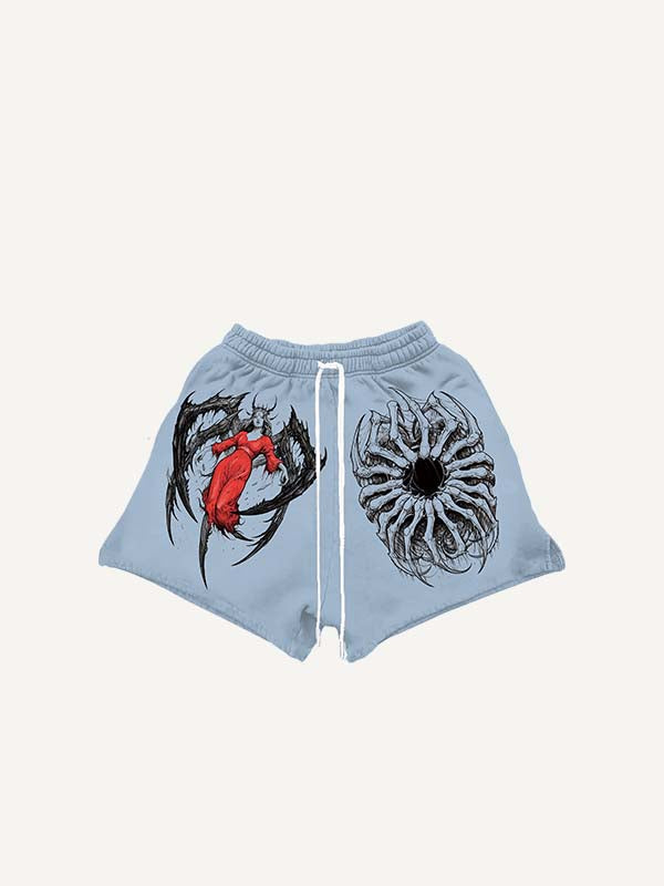 Figure&Graphic Print Drawstring Waist Shorts