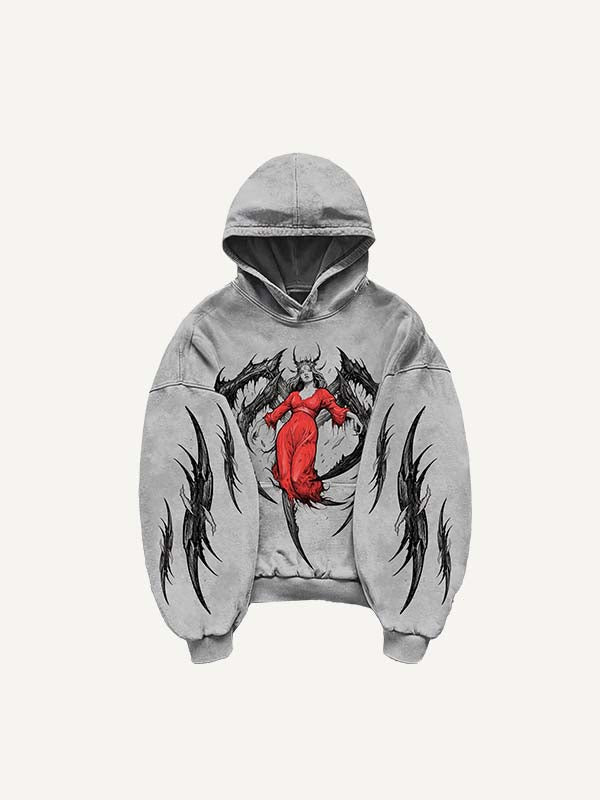 Figure&Graphic Print Slant Pockets Hoodie