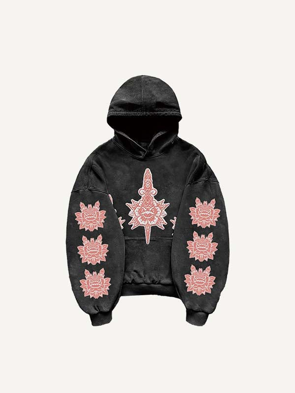 Floral Print Slant Pockets Hoodie
