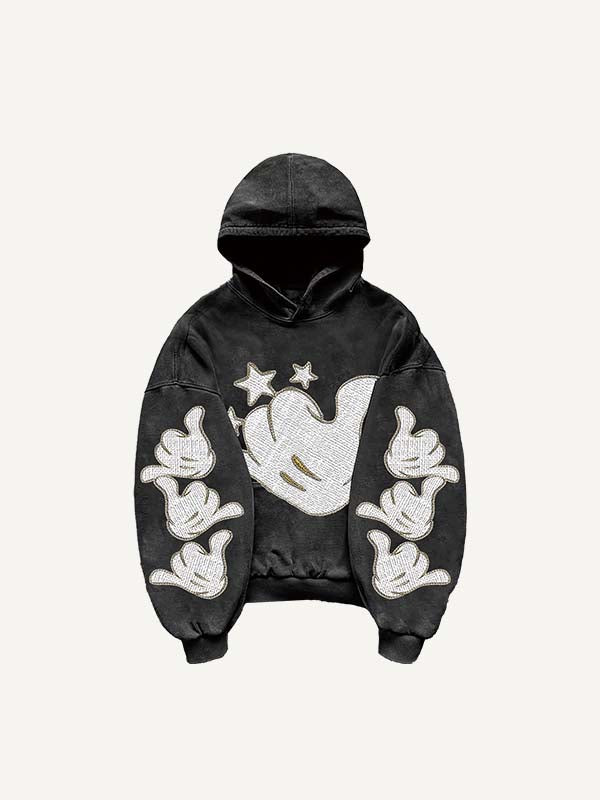 Gesture Print Slant Pockets Hoodie