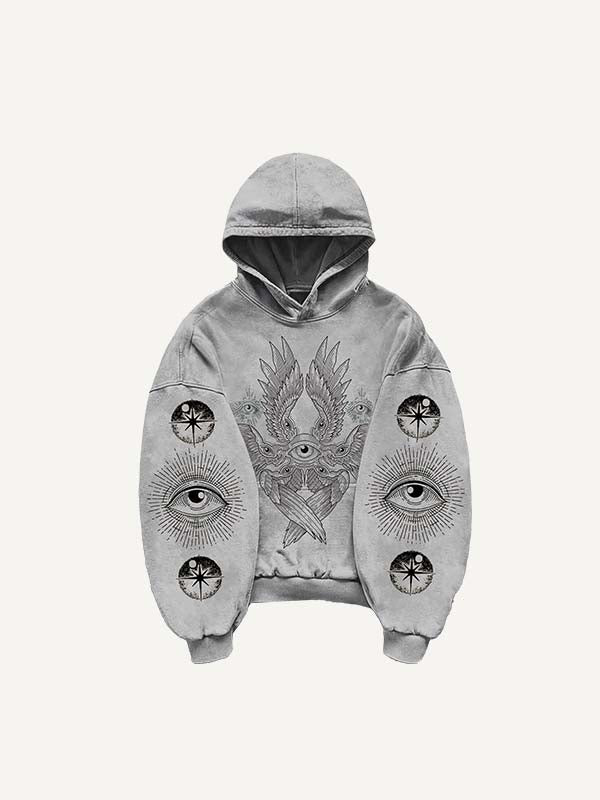 Eye&Wing Print Slant Pockets Hoodie