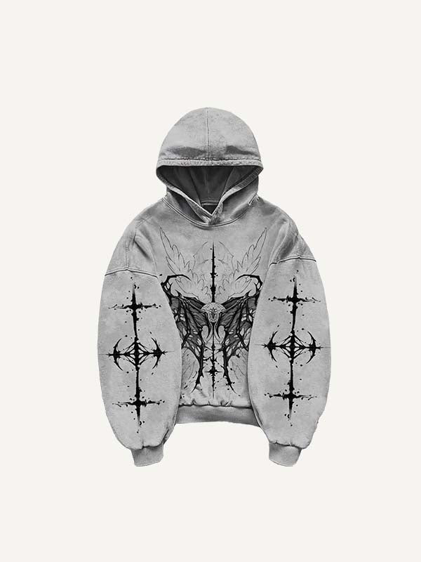 Eyeball&Wing Print Slant Pockets Hoodie