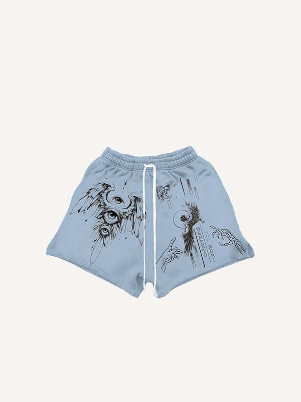 Figure&Wing&Eye&Letter Print Drawstring Waist Shorts