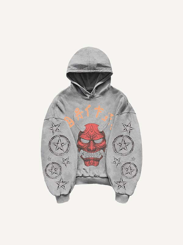 Warrior&Cross&Star Print Slant Pockets Hoodie
