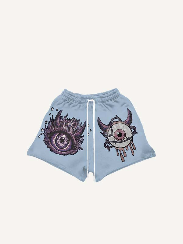 Demon Eye&Eyeball&Graphic Print Drawstring Waist Shorts