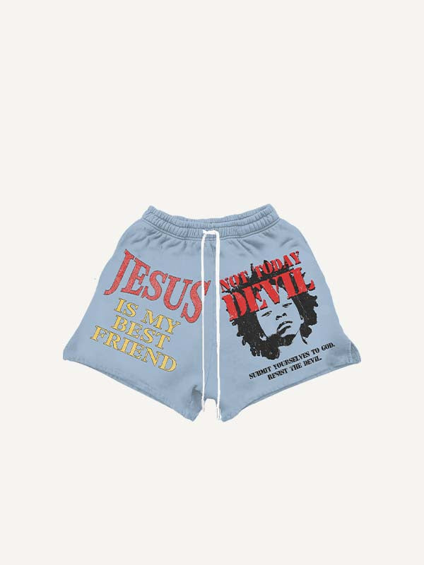 Funny Faith Print Drawstring Waist Shorts