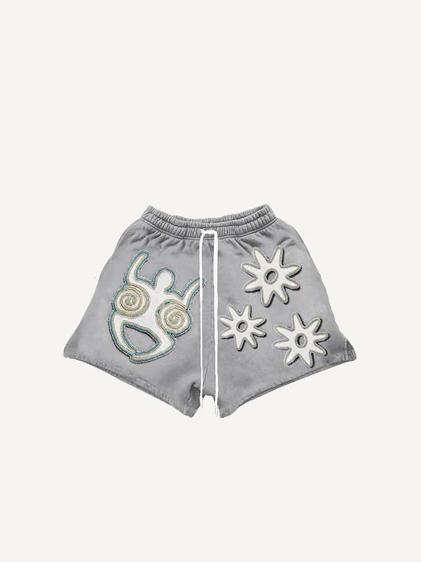 Figure&Graphic Faux Decal Print Drawstring Waist Shorts
