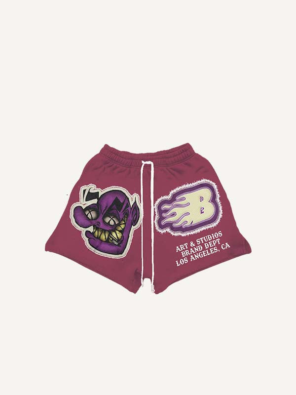 Figure&Letter Faux Decal Print Drawstring Waist Shorts
