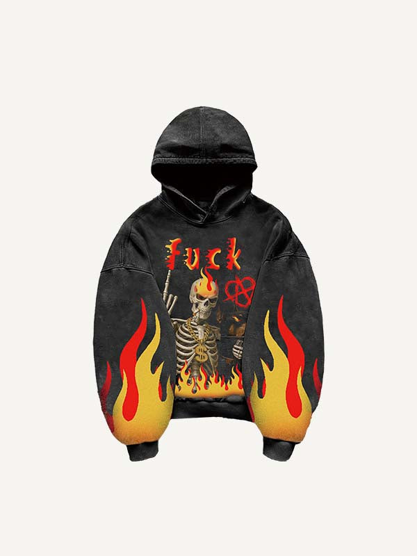 Skeleton&Animal&Gesture&Letter Print Slant Pockets Hoodie