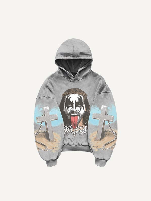 Figure&Tongue&Cross&Letter Print Slant Pockets Hoodie
