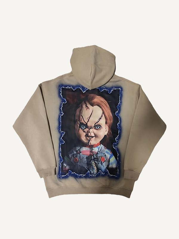 Horror Print Slant Pockets Hoodie