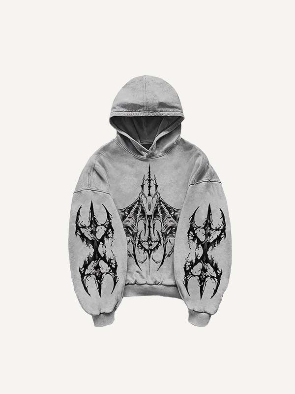 Eyeball&Wing Print Slant Pockets Hoodie