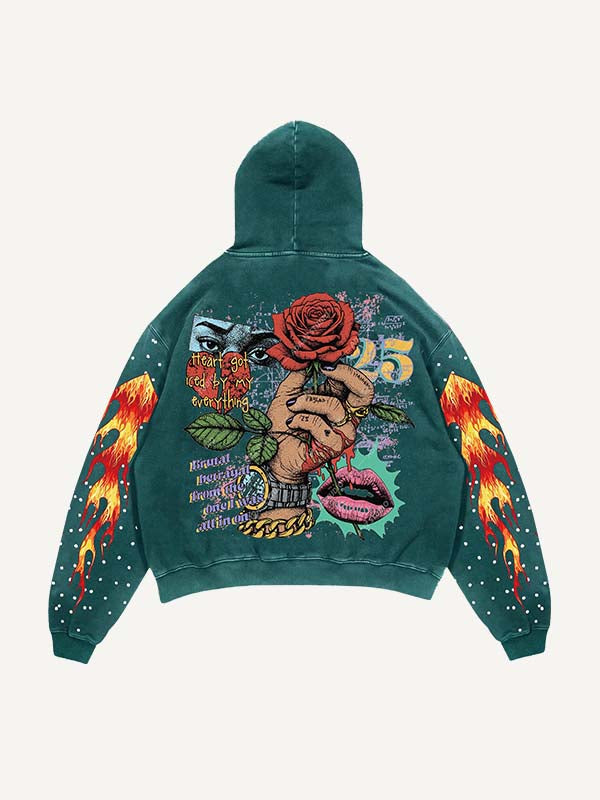 Figure&Money&Graphic&Letter Print Slant Pockets Hoodie