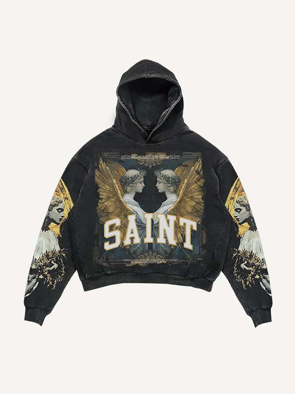 Angel&Letter Print Slant Pockets Hoodie