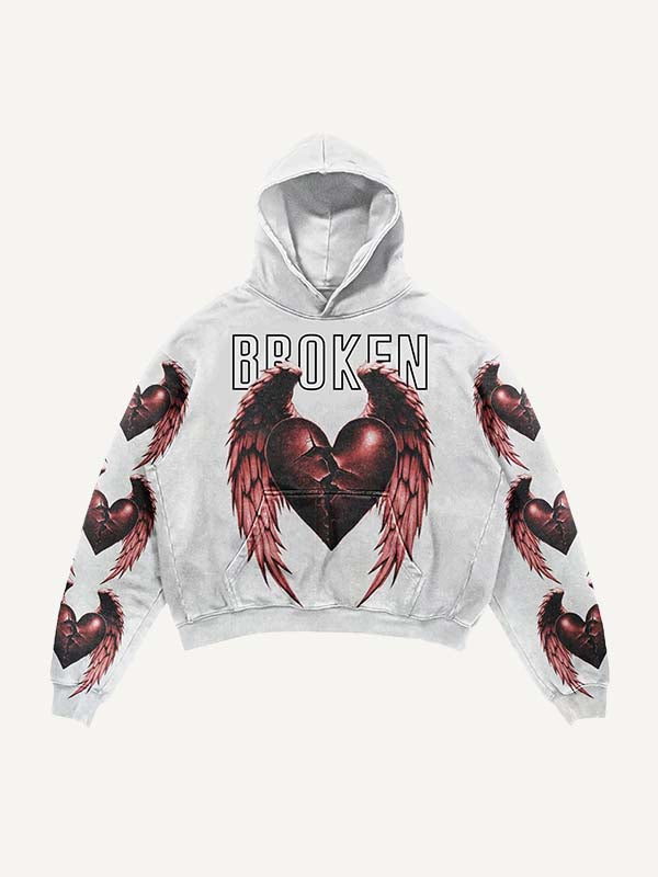 Heartbreak&Wing&Letter Print Slant Pockets Hoodie