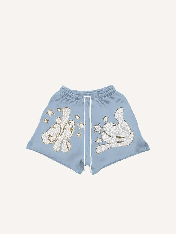 Gesture Print Drawstring Waist Shorts
