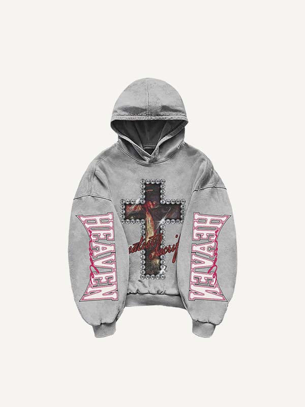 Jesus&Cross&Letter Print Slant Pockets Hoodie