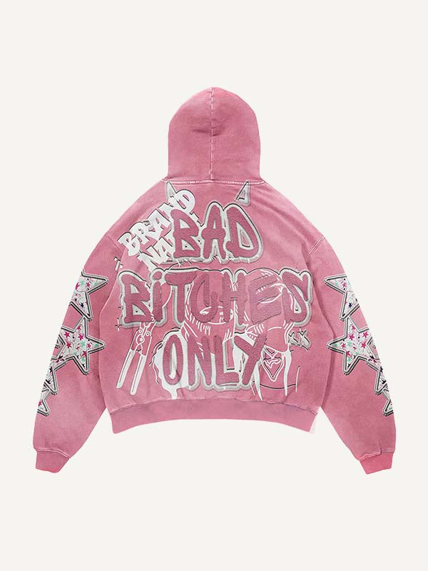 Figure&Star Faux Decal Print Slant Pockets Hoodie
