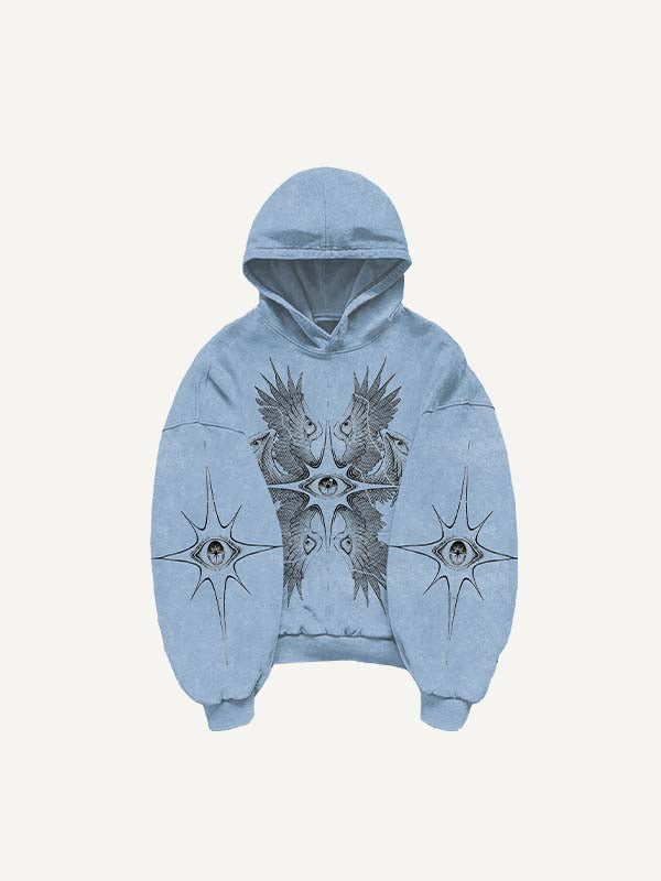 Wing&Eye&Graphic&Sword Print Slant Pockets Hoodie