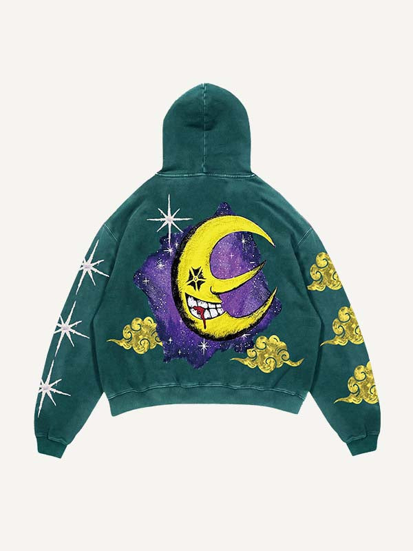 Evil Sun&Moon&Cloud&Graphic Print Slant Pockets Hoodie