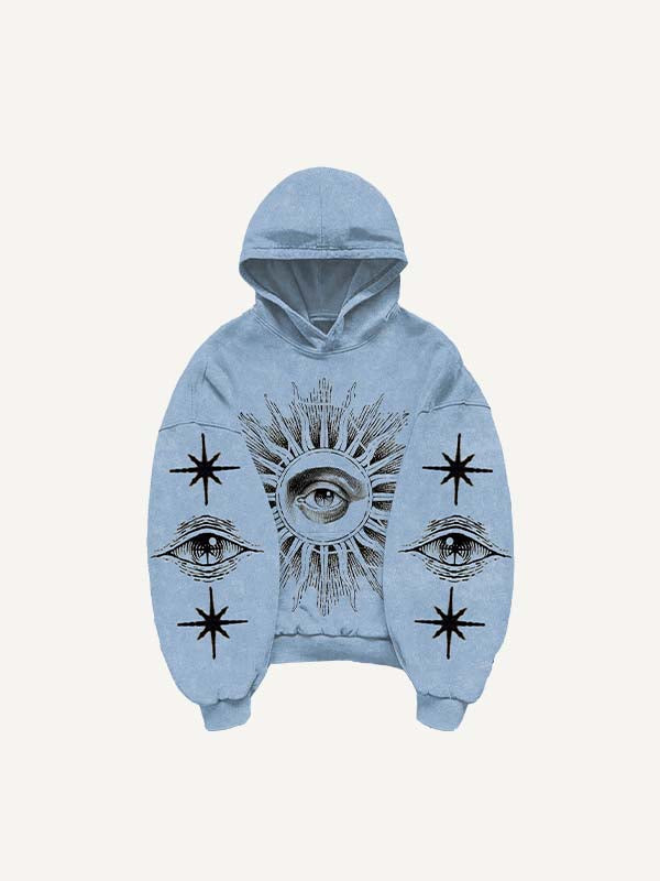 Sun&Eye&Graphic Print Slant Pockets Hoodie