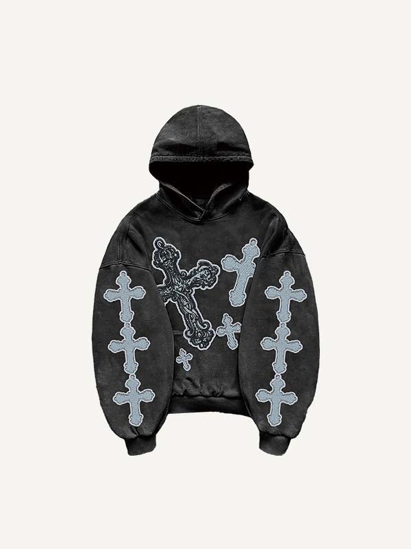 Cross Print Slant Pockets Hoodie