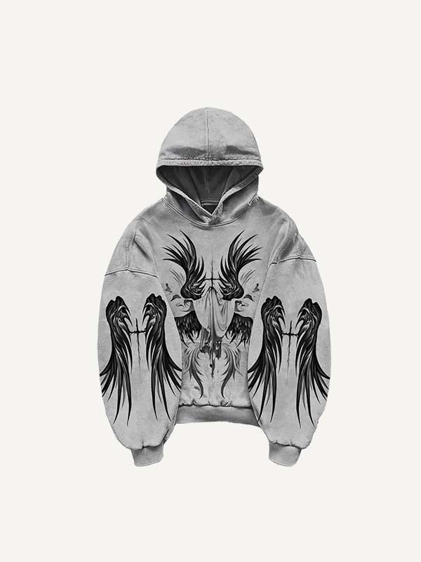 Figure&Wing Print Slant Pockets Hoodie