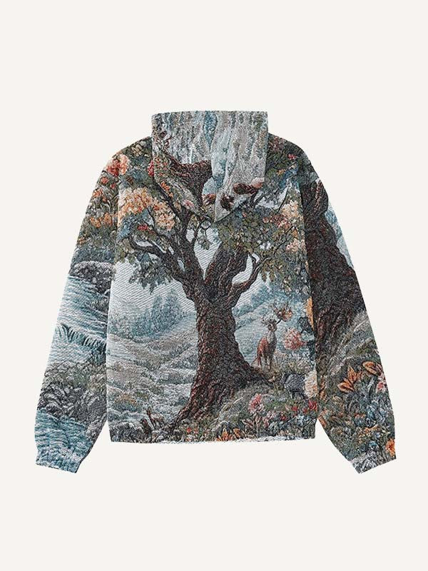 Figure&Tree&Animal&Floral Print Slant Pockets Hoodie