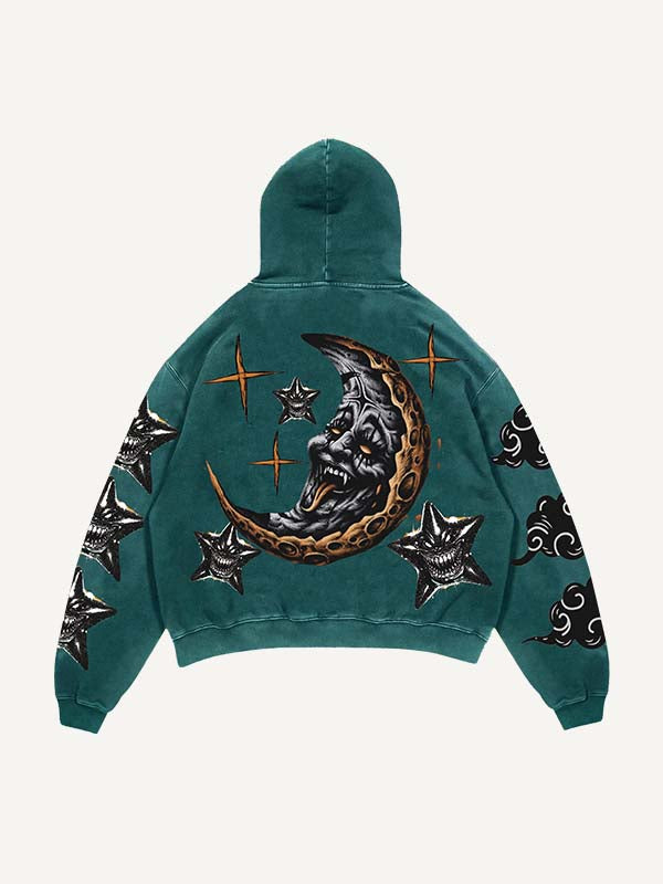 Evil Moon&Sun&Cloud&Star Print Slant Pockets Hoodie