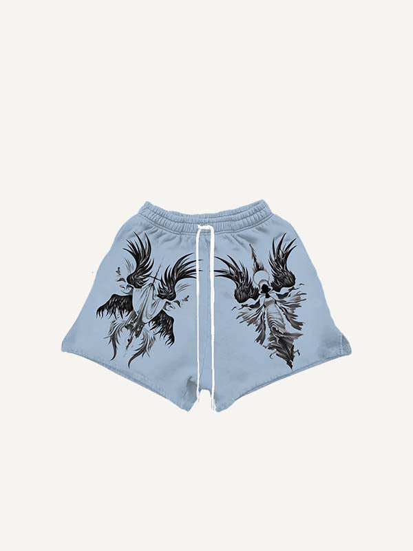 Figure&Wing Print Drawstring Waist Shorts