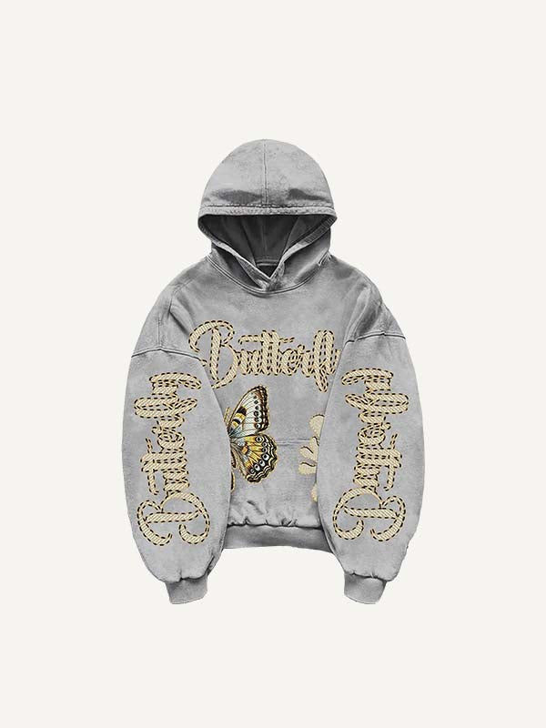 Butterfly&Graphic&Letter Print Slant Pockets Hoodie