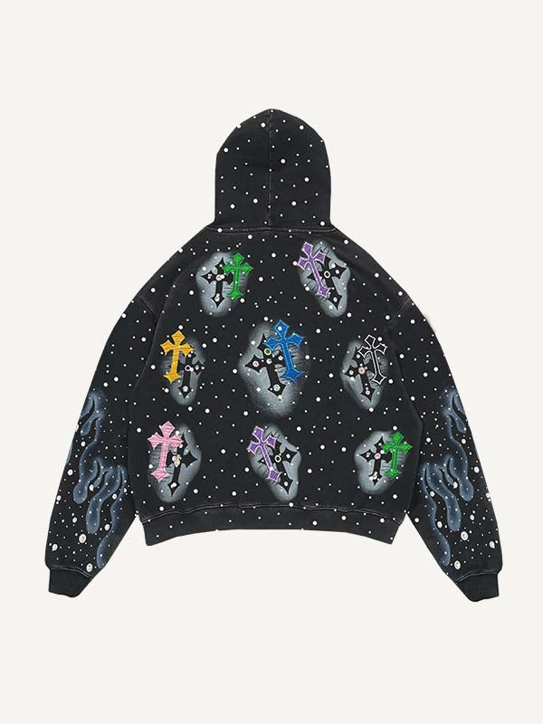 Cross&Fire&Letter&Graphic Print Slant Pockets Hoodie
