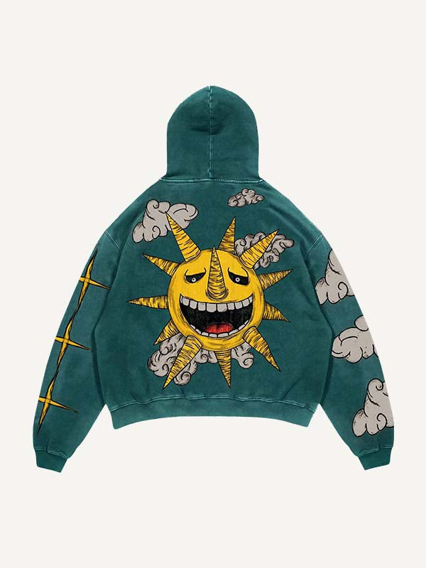 Evil Moon&Sun&Star&Cloud Print Slant Pockets Hoodie
