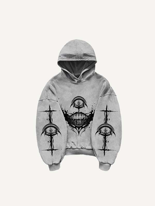 Eye&Mouth&Wing Print Slant Pockets Hoodie