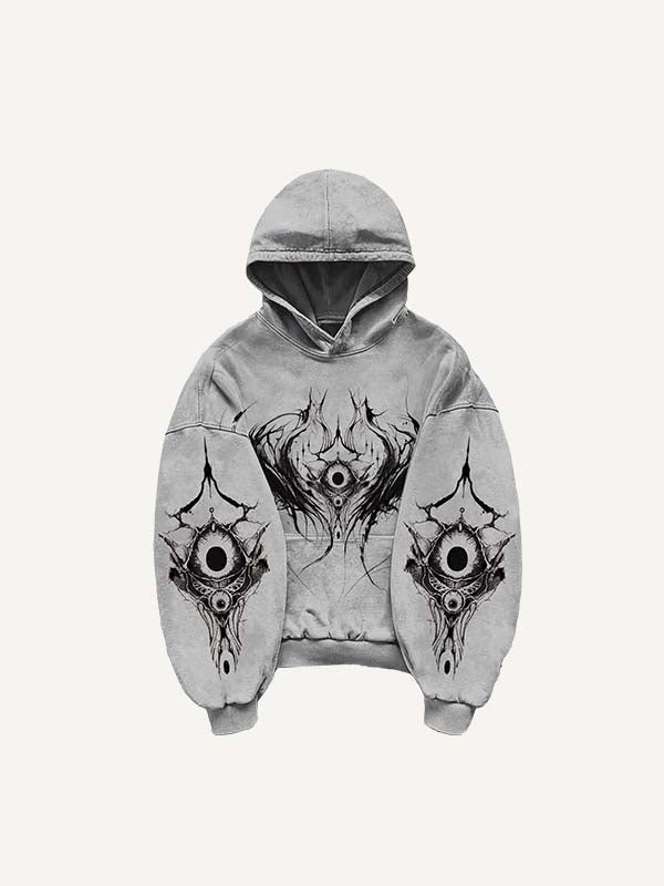 Eye&Wing&Floral Print Slant Pockets Hoodie