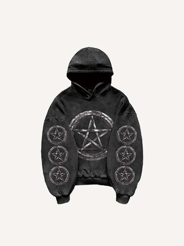 Figure&Star&Letter Print Slant Pockets Hoodie
