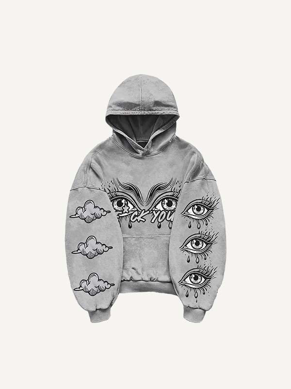 Eye&Cloud&Letter Print Slant Pockets Hoodie