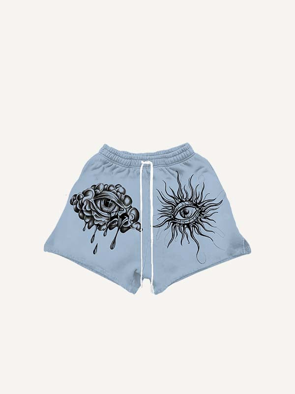 Eye&Graphic Print Drawstring Waist Shorts