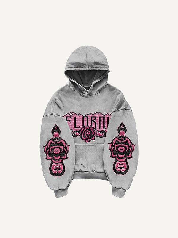 Floral Print Slant Pockets Hoodie