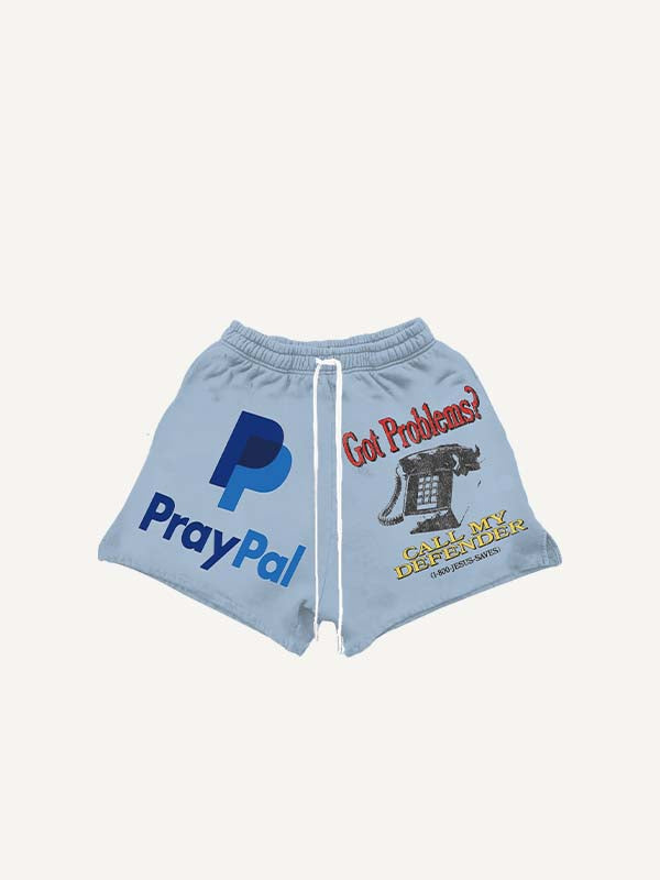 Funny Faith Print Drawstring Waist Shorts