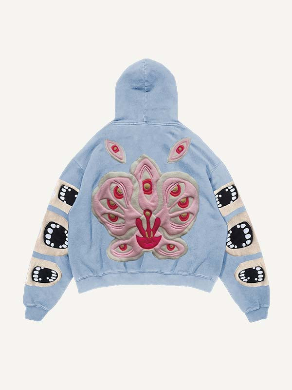 Joker&Floral Faux Decal Print Slant Pockets Hoodie