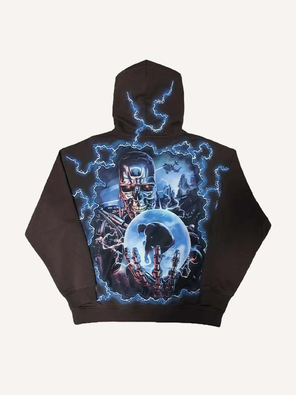 Horror Print Slant Pockets Hoodie