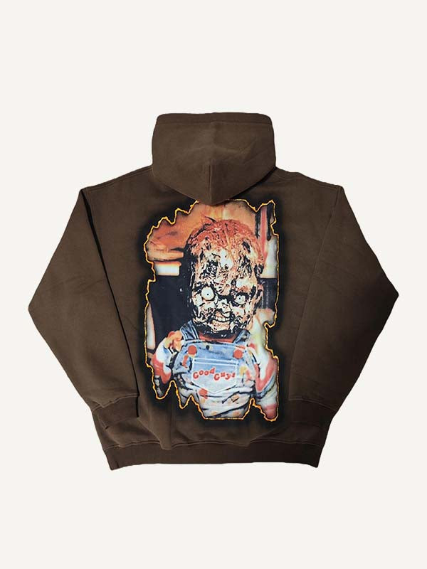 Horror Print Slant Pockets Hoodie