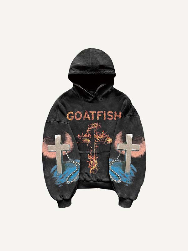 Fire Cross&Jesus&Graphic&Letter Print Slant Pockets Hoodie