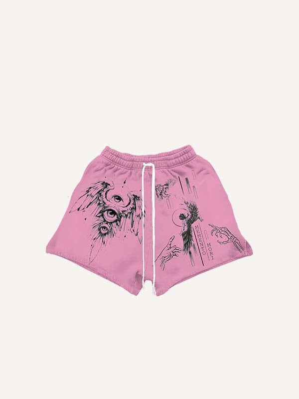 Figure&Wing&Eye&Letter Print Drawstring Waist Shorts