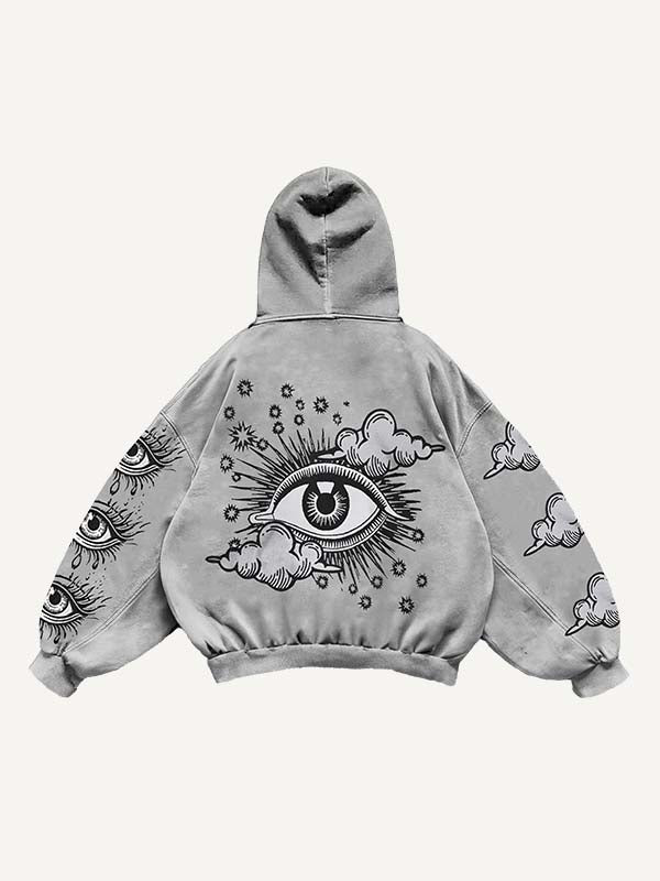 Eye&Cloud&Letter Print Slant Pockets Hoodie