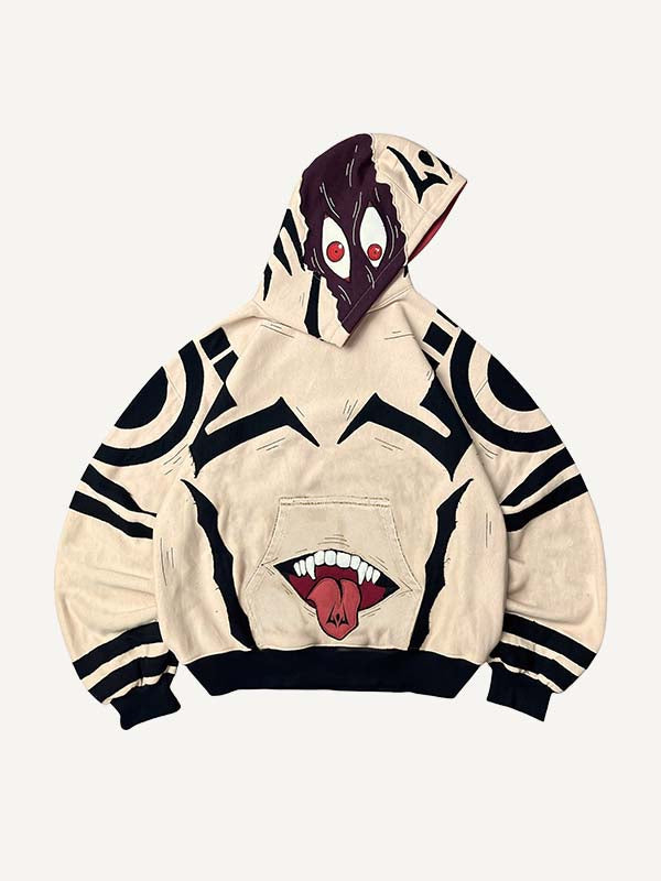 Eye&Tongue&Graphic Faux Decal Print Slant Pockets Hoodie